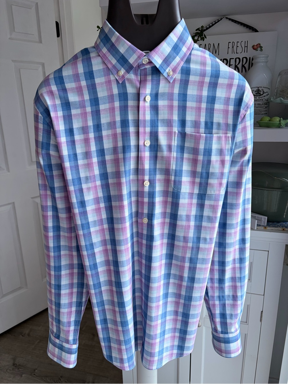 johnnie-O Blue and Pink Plaid Button-Down Shirt